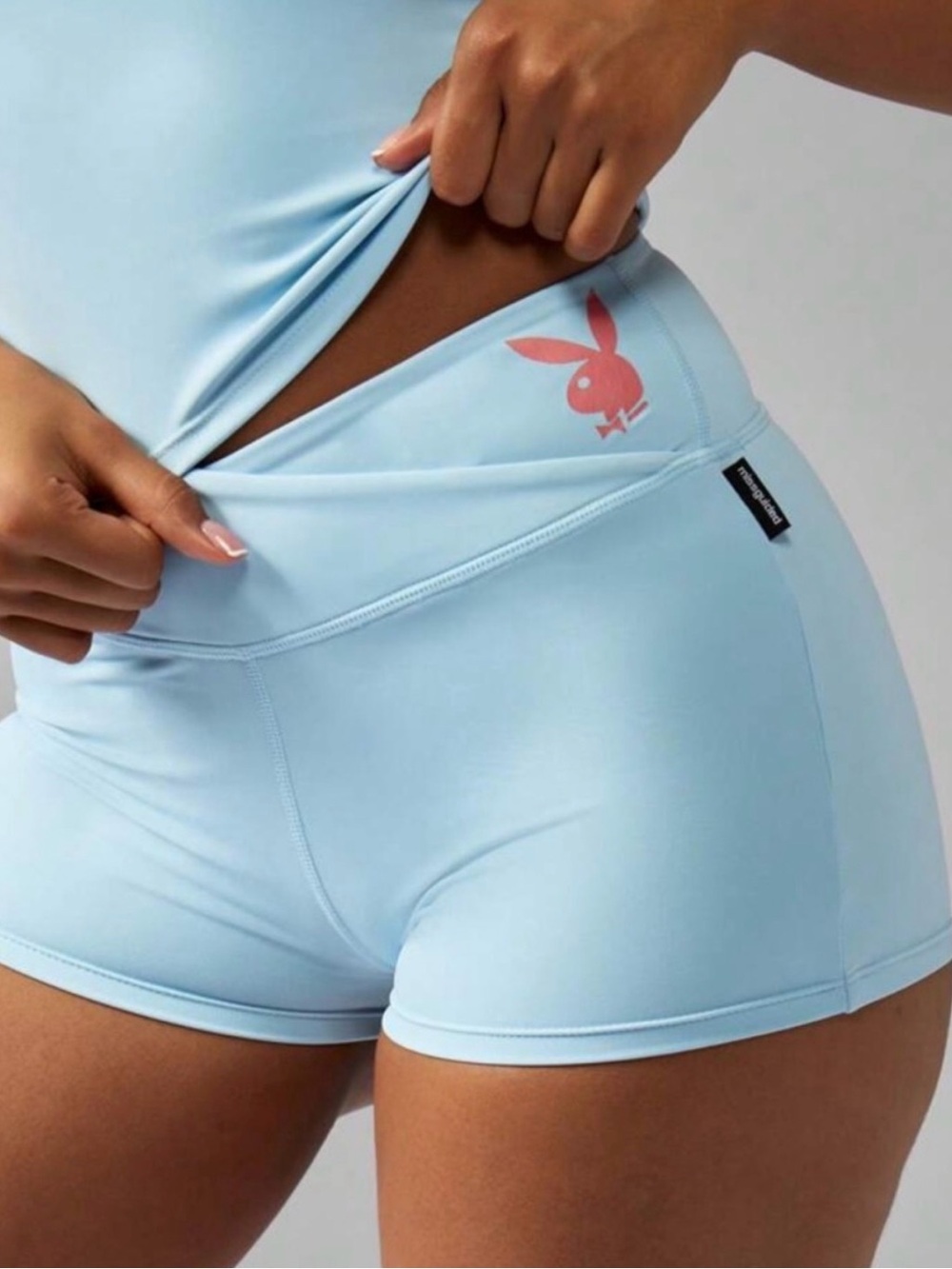PLAYBOY Light Blue High-Waist Bike Shorts